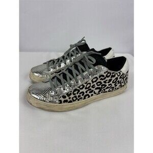 P448 John Sneakers Silver Reptile Cream Black Leopard Print 40 Animal Calf Hair